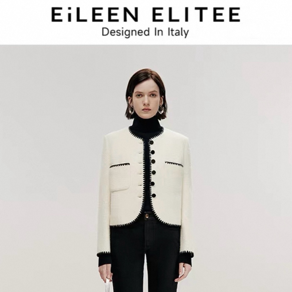EiLEEN Cream 100% Wool Blazer with Black Accents